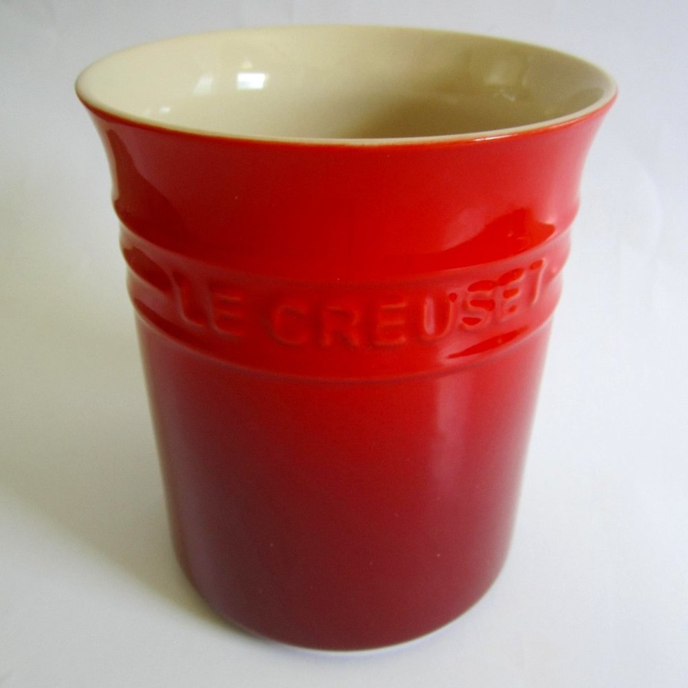 Le Creuset Red Stoneware Utensil Holder Crock 6" Home Kitchen Cook